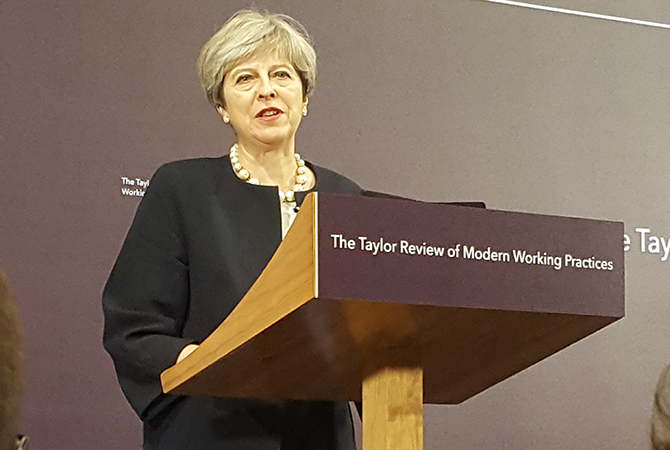 Theresa May speaking at Taylor review launch event