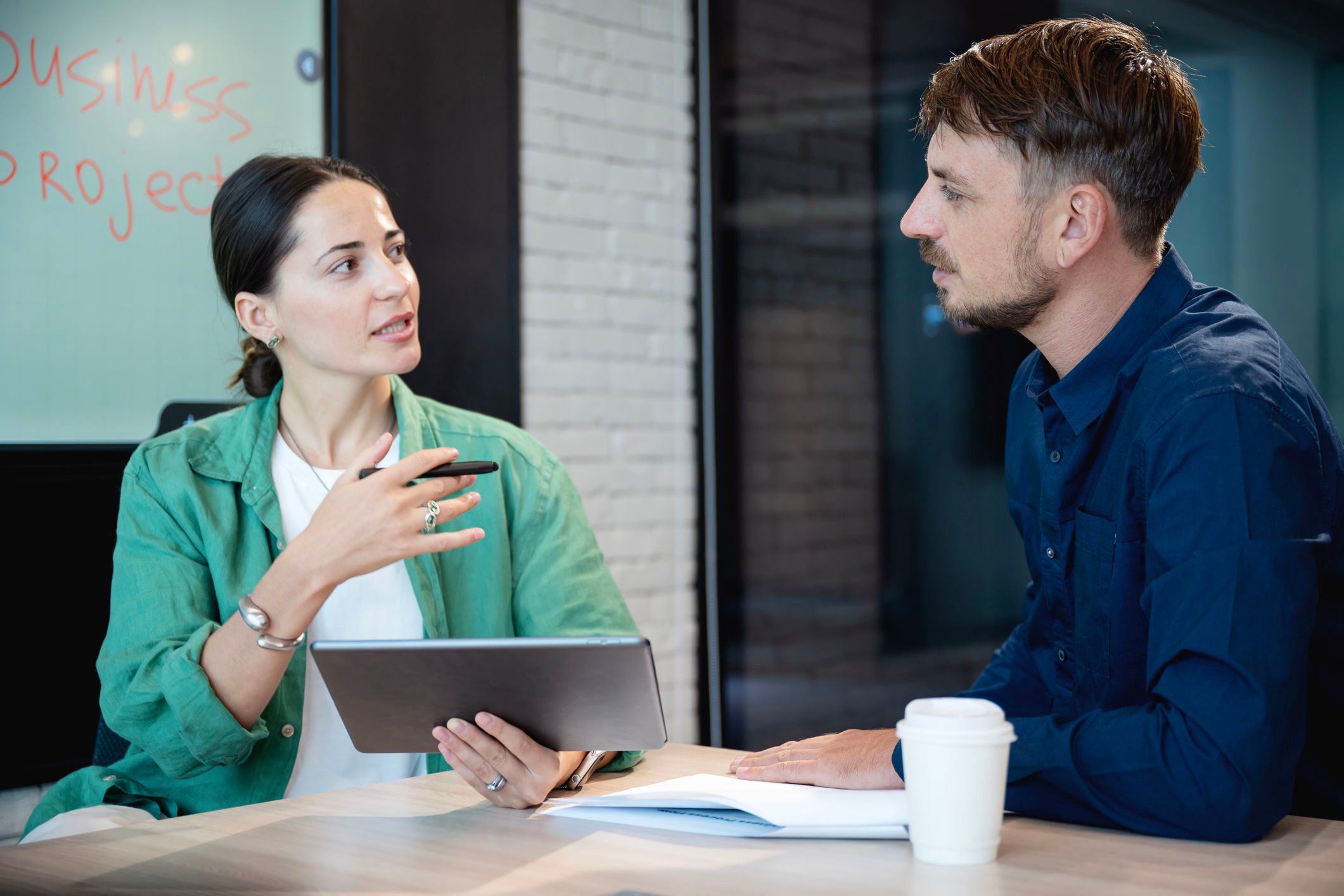 Two people having a discussion