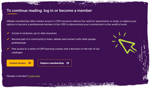 Screenshot of the messaging displayed on member only content. Which reads &ldquo;To continue reading, log in or become a member&rdquo;.